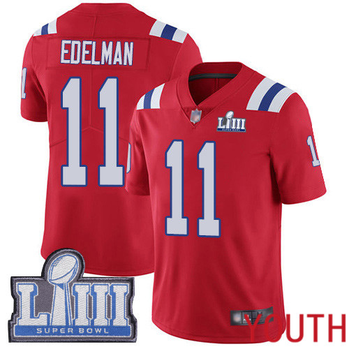 New England Patriots Football 11 Super Bowl LIII Limited Red Youth Julian Edelman Alternate NFL Jersey